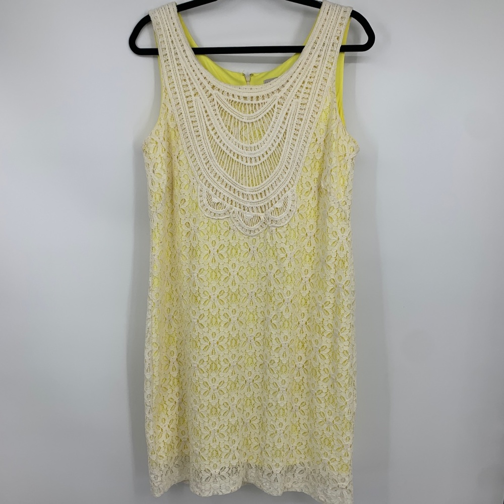 Sandra Darren womens 12 dress shift crochetβ lace oveflay yellow casual